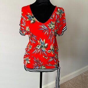 Playful orange top, tropical floral print by WHBM, size small